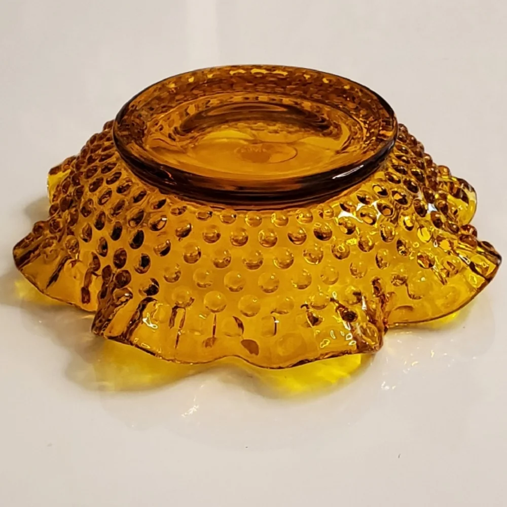 Vntg Handcrafted Kanawha Hobnail Amber Ruffled Bowl EUC - Picture 5 of 10
